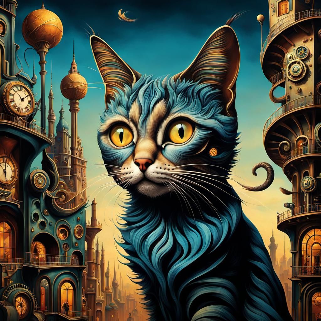 Surreal Steampunk Cat in Salvador Dali Style