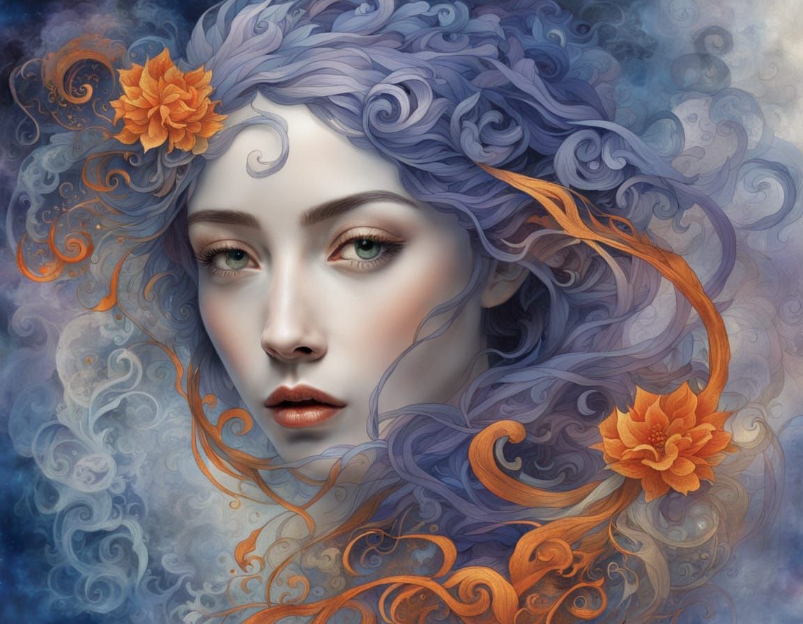 Ethereal Figure in Art Nouveau-Inspired Robes