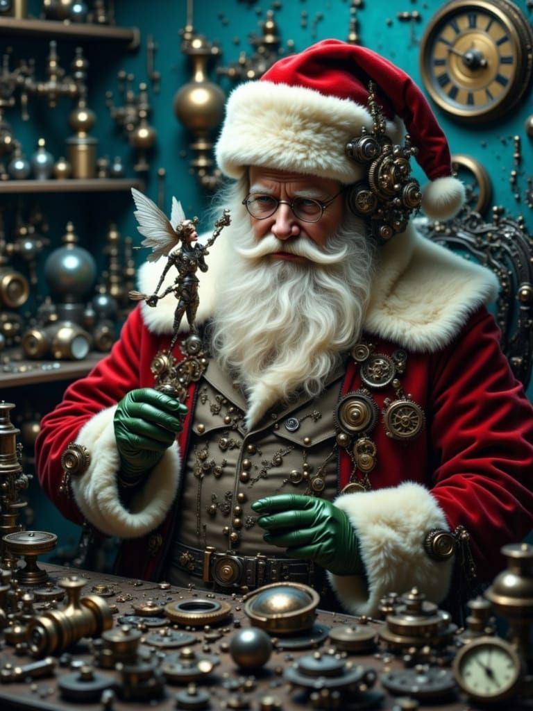 Steampunk Santa Crafts Snow Fairy with Snowflake Gears