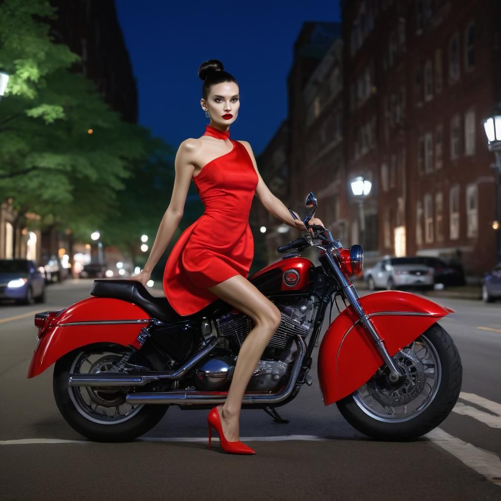 Glamorous Secret Agent on Motorcycle in Cambridge