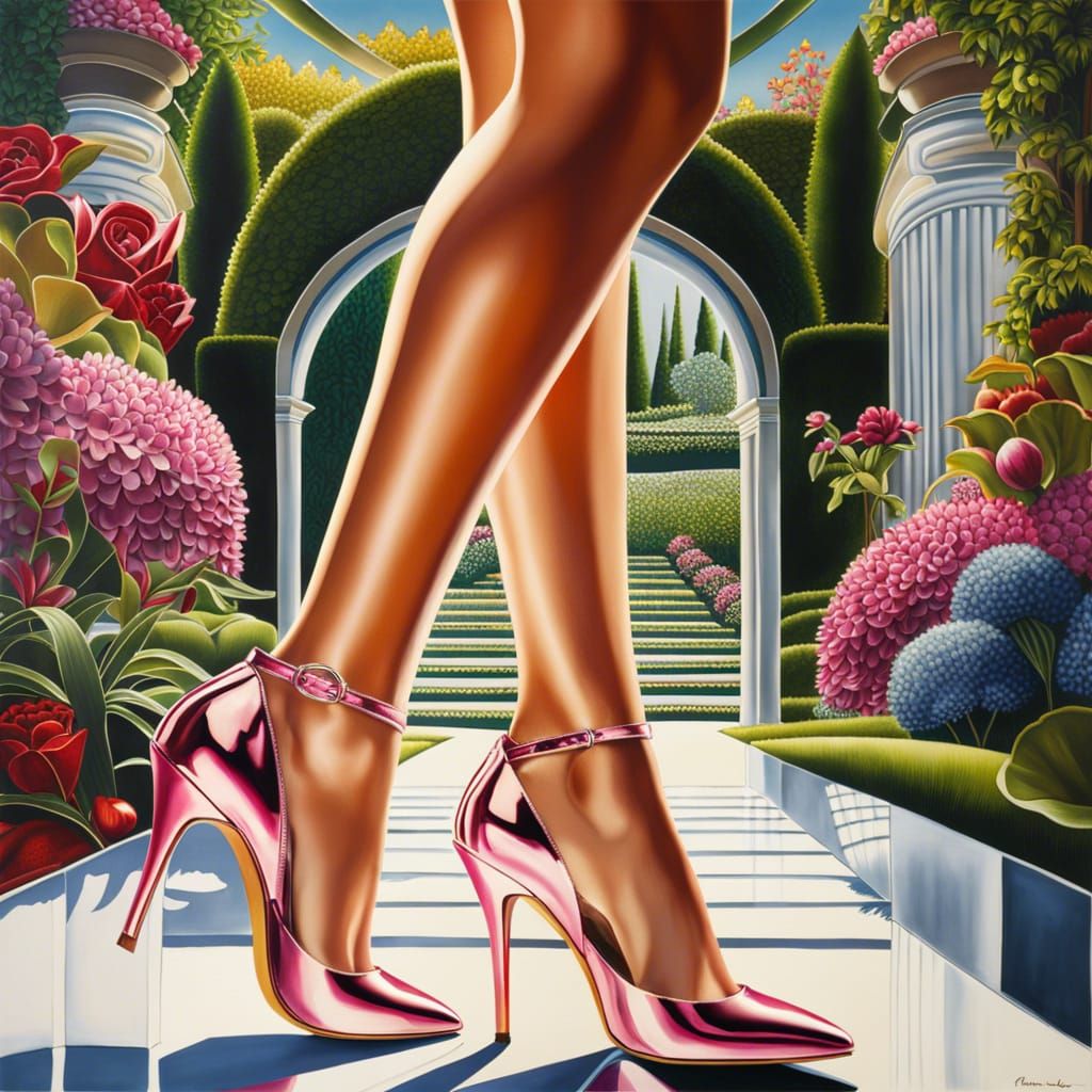 Beautiful Lady's Glassy Heels in Fantasy Garden