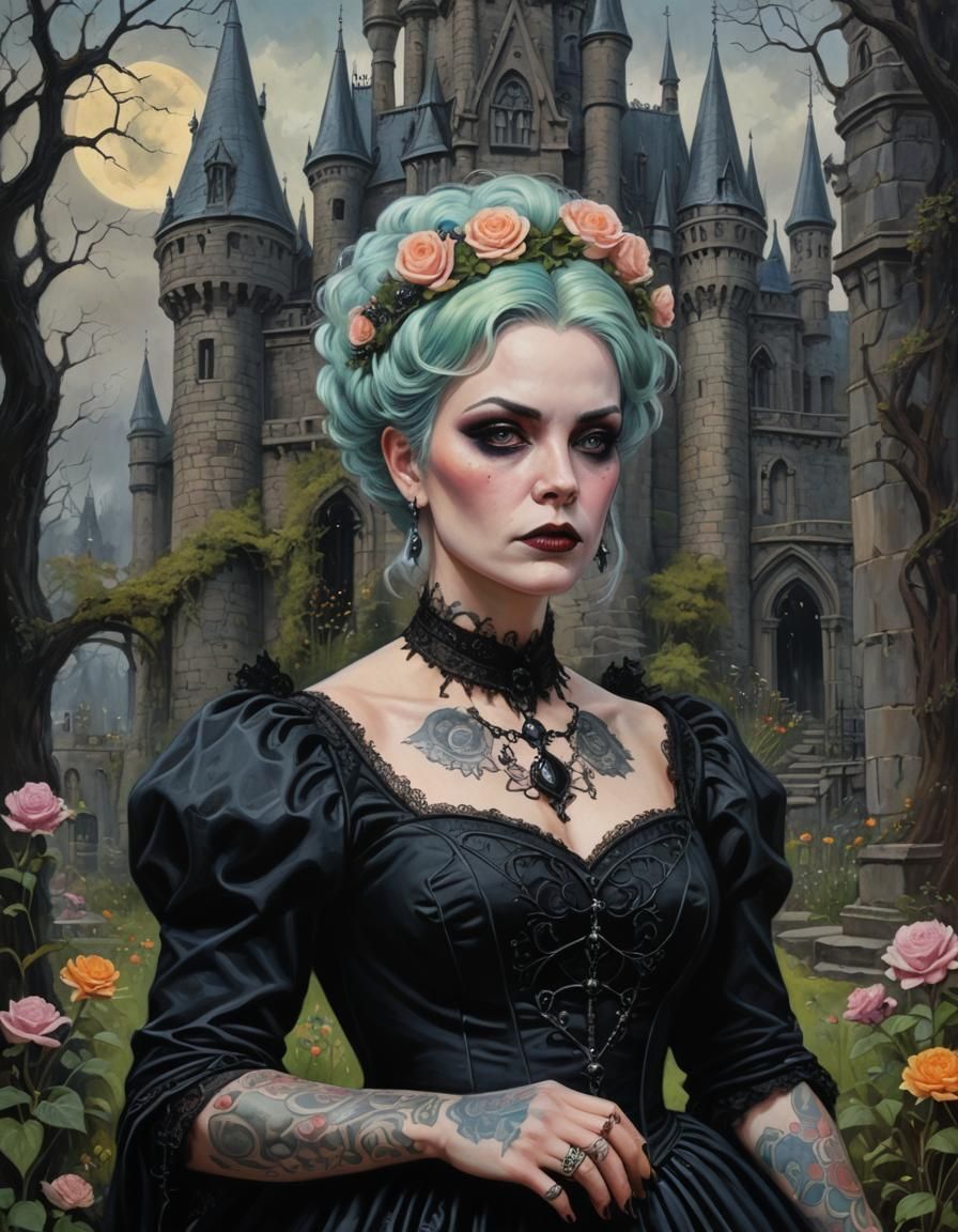 Gothic Plus-Size Princess Portrait in Eerie Setting