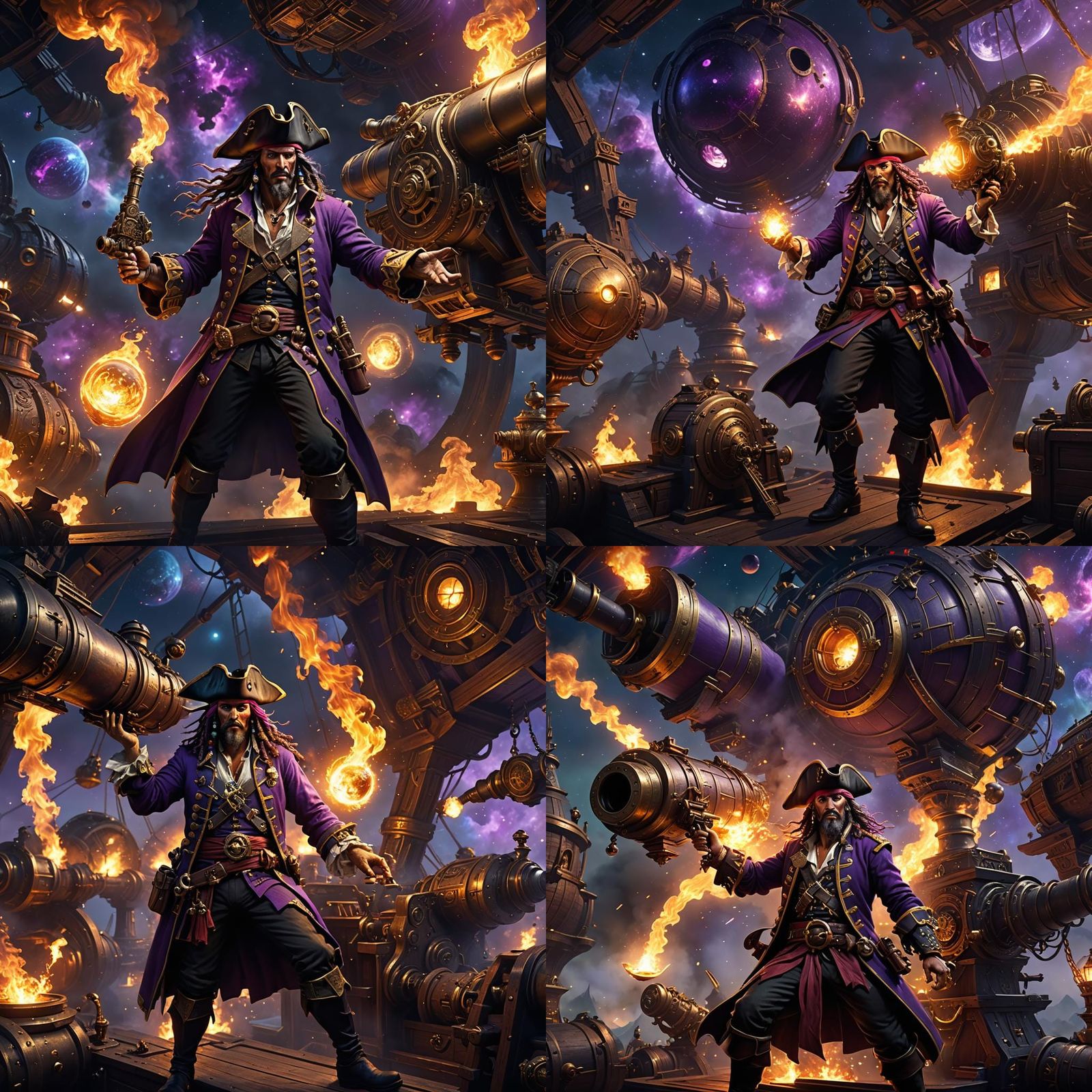 Pirate on Spaceship in Cosmos: Dark Fantasy Art