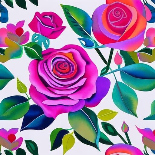 Rainbow Rose Pattern in Gouache and Watercolor