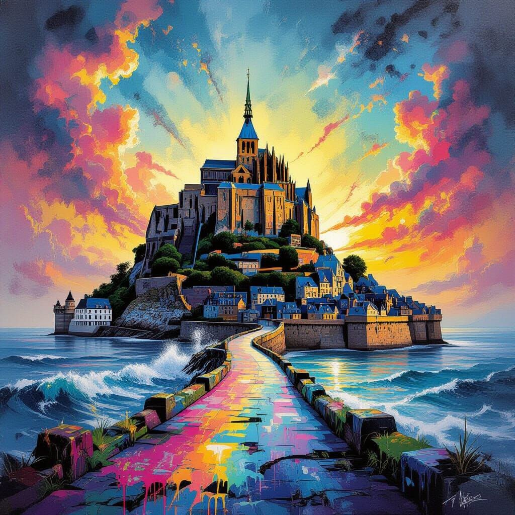 Futuristic St. Michael's Mount: A Surreal Landscape