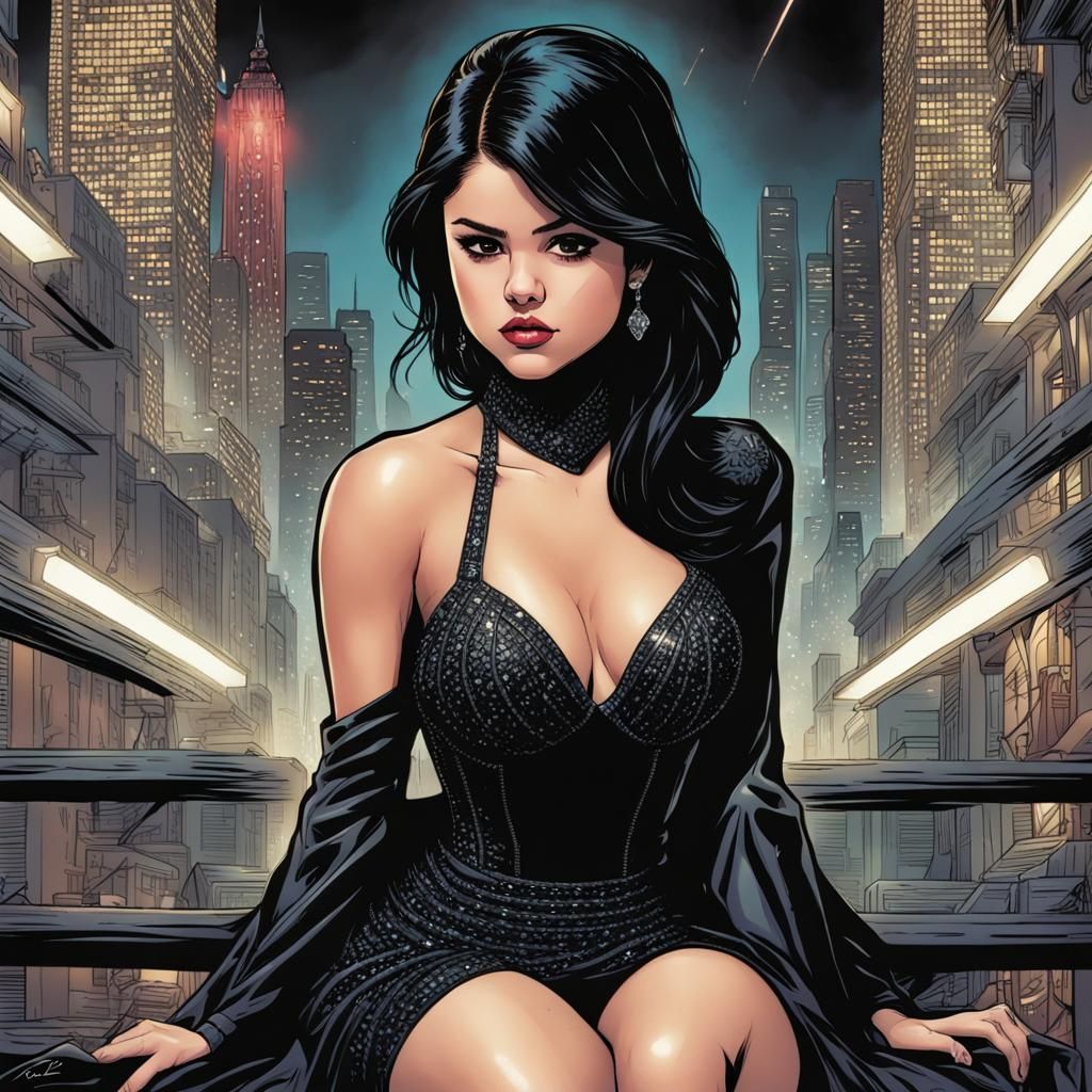 Comic Book Art of Woman in Black Dress
