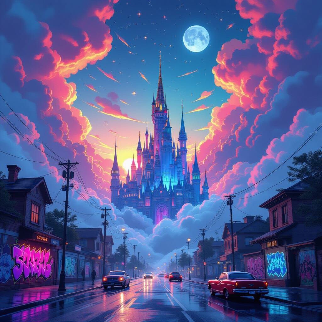 Dreamlike Scene in Futuristic Psychedelic Style