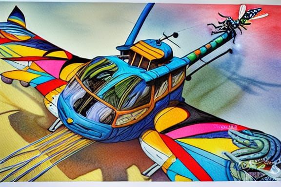 Dragonfly Helicopter in Comic Book Style
