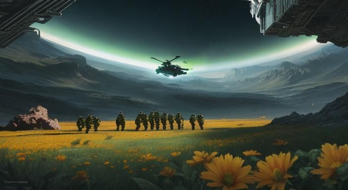 Humans and Aliens Unite After Battle: Cinematic Illustration