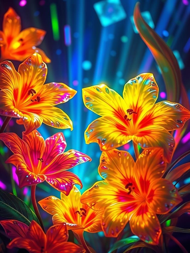Iridescent Island Flowers with Bioluminescent Light