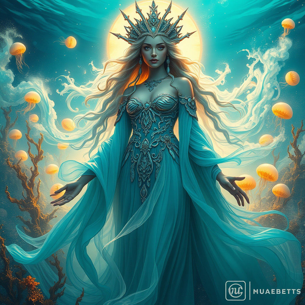 Ethereal Water Goddess in a High-Contrast Matte Painting