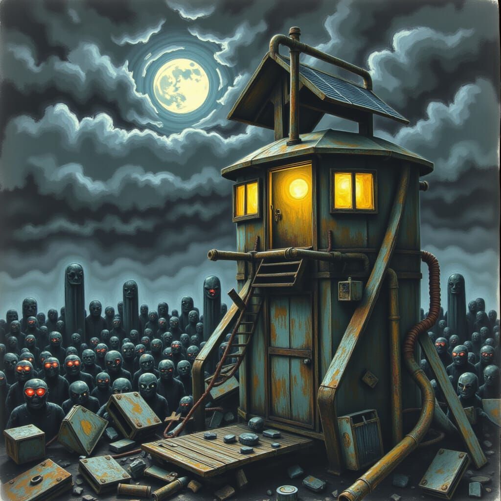 Cyberpunk Birdhouse on Chrome Skyscraper