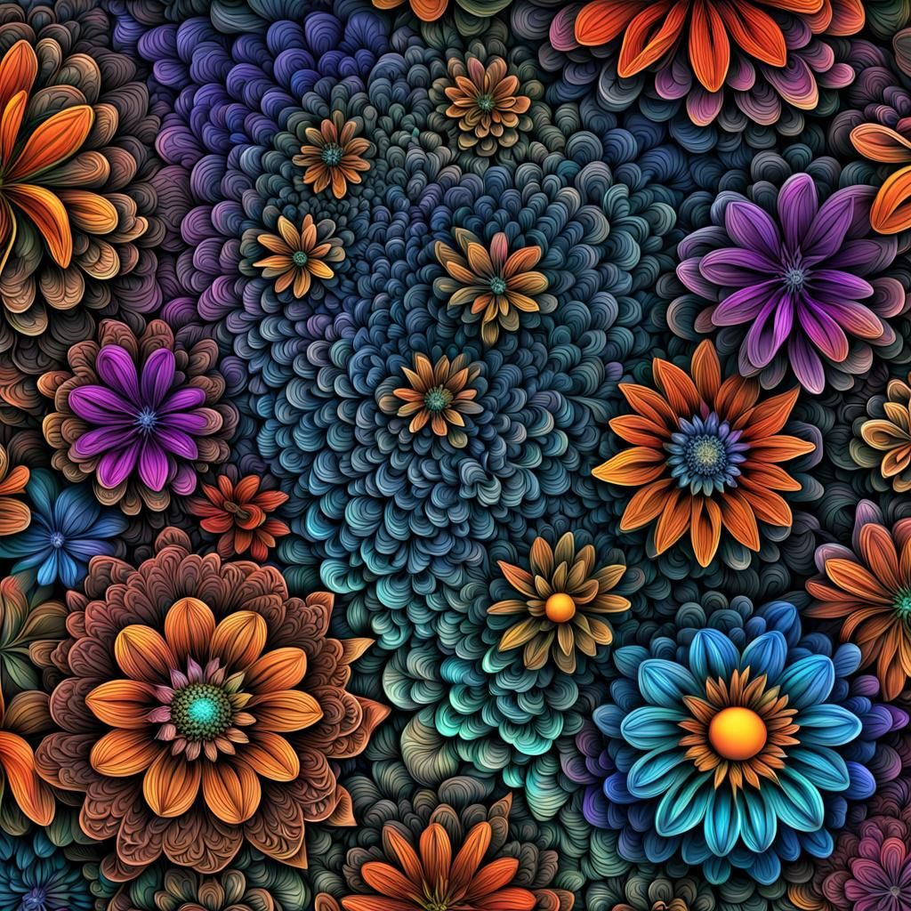 Hyperrealistic Flowers in Maximalist Digital Painting Style