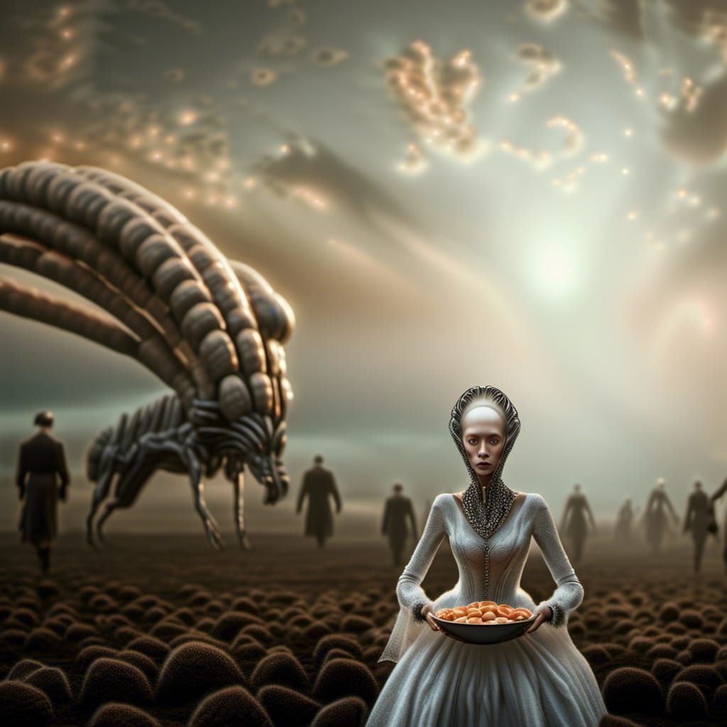 Dreamlike Feast of Futuristic People