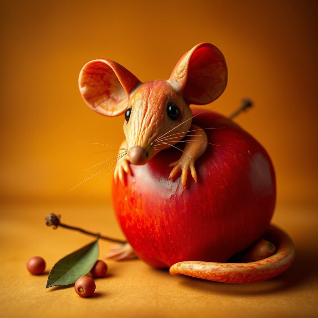 Whimsical Apple Mouse in Still Life Style