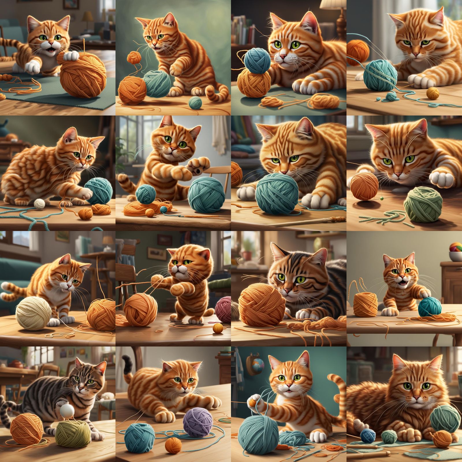 Realistic Garfield Cat Playing with Yarn
