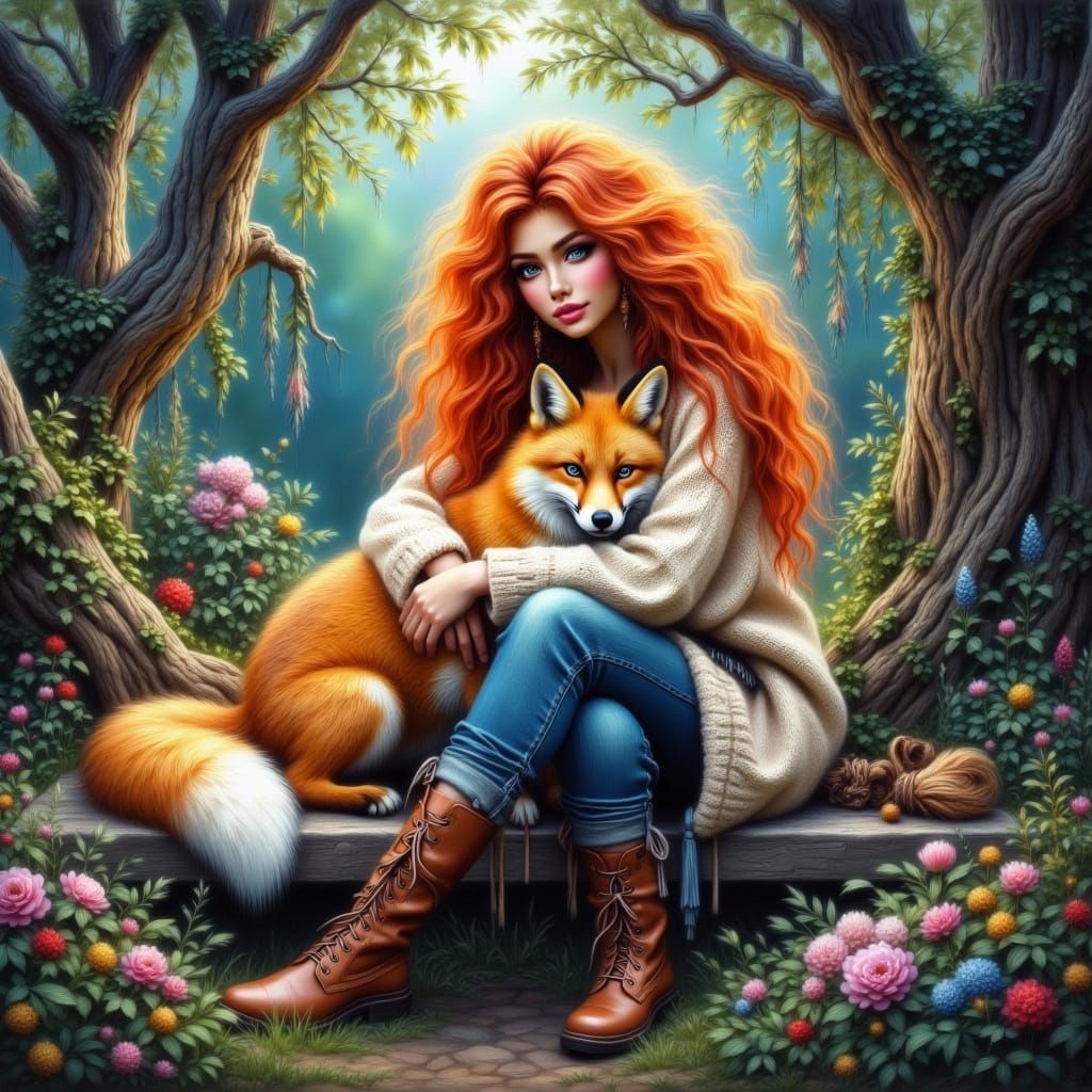 Ginger-haired Girl with Fox