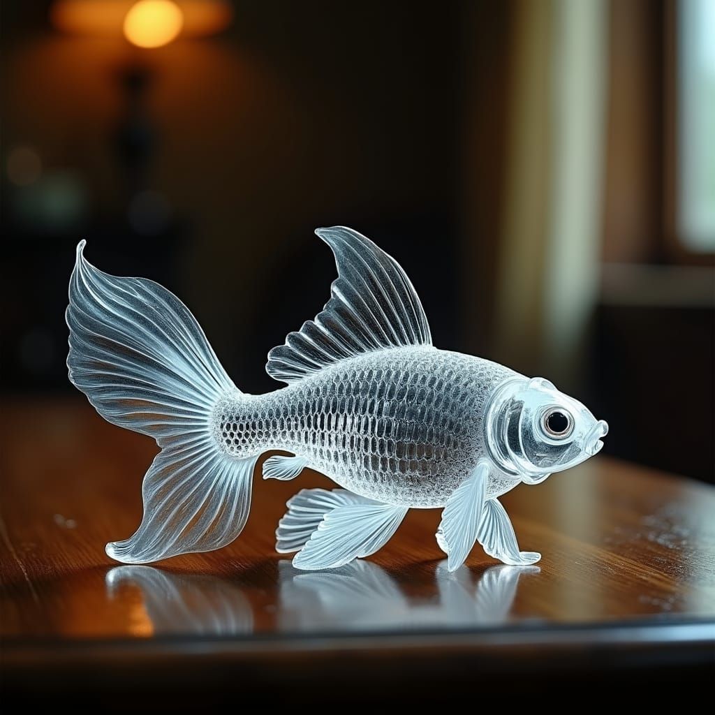 Crystal Goldfish Figurine on Oak Table