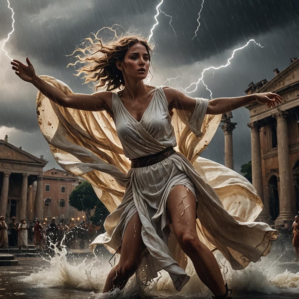 Dancing Woman in Ancient Rome Storm, Fantasy Art