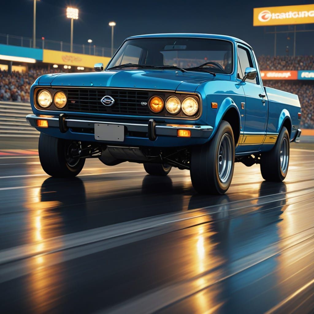 1972 Datsun Pickup Truck Races at Night