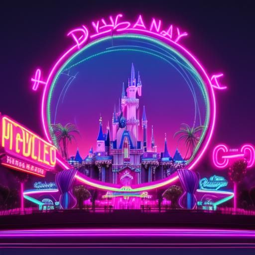 Disneyland in Synthwave Neon Retro Style