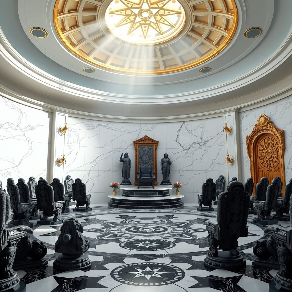 Colossal Chamber with Stone Golems in Kinkade Style