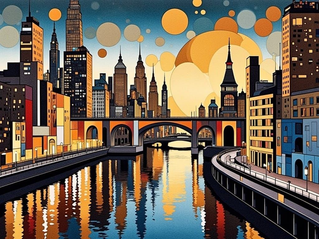 Geometric Metropolis in Vibrant Newsprint Colors