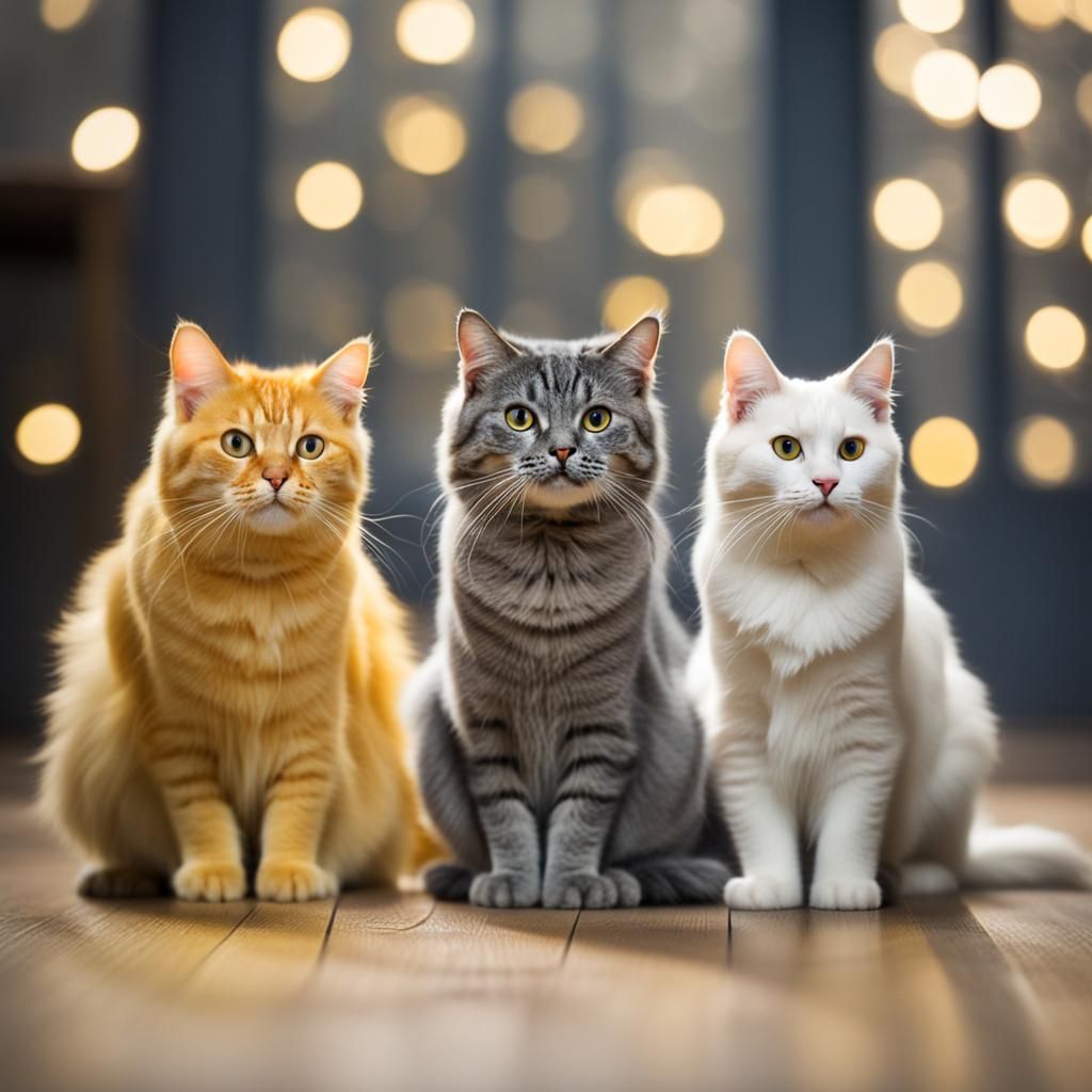 Three Cats Sitting on the Floor: Professional Photography