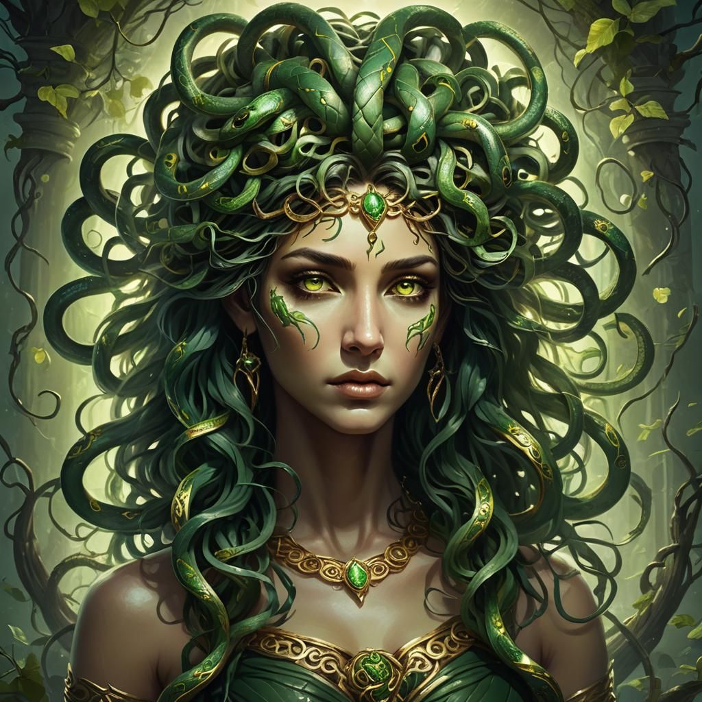 Enchanting Medusa Portrait in High Fantasy Style