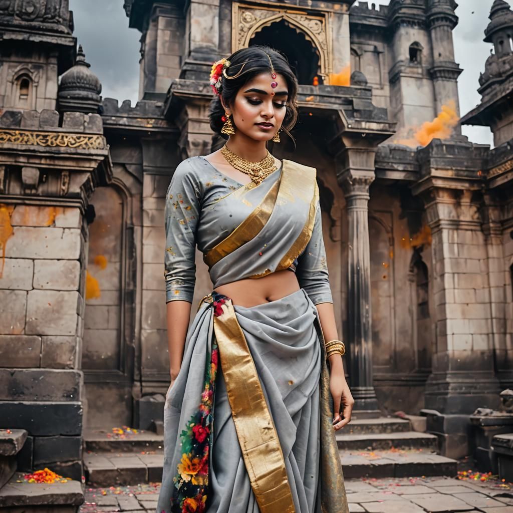 Festive Indian Castle with Holi Powder Clouds