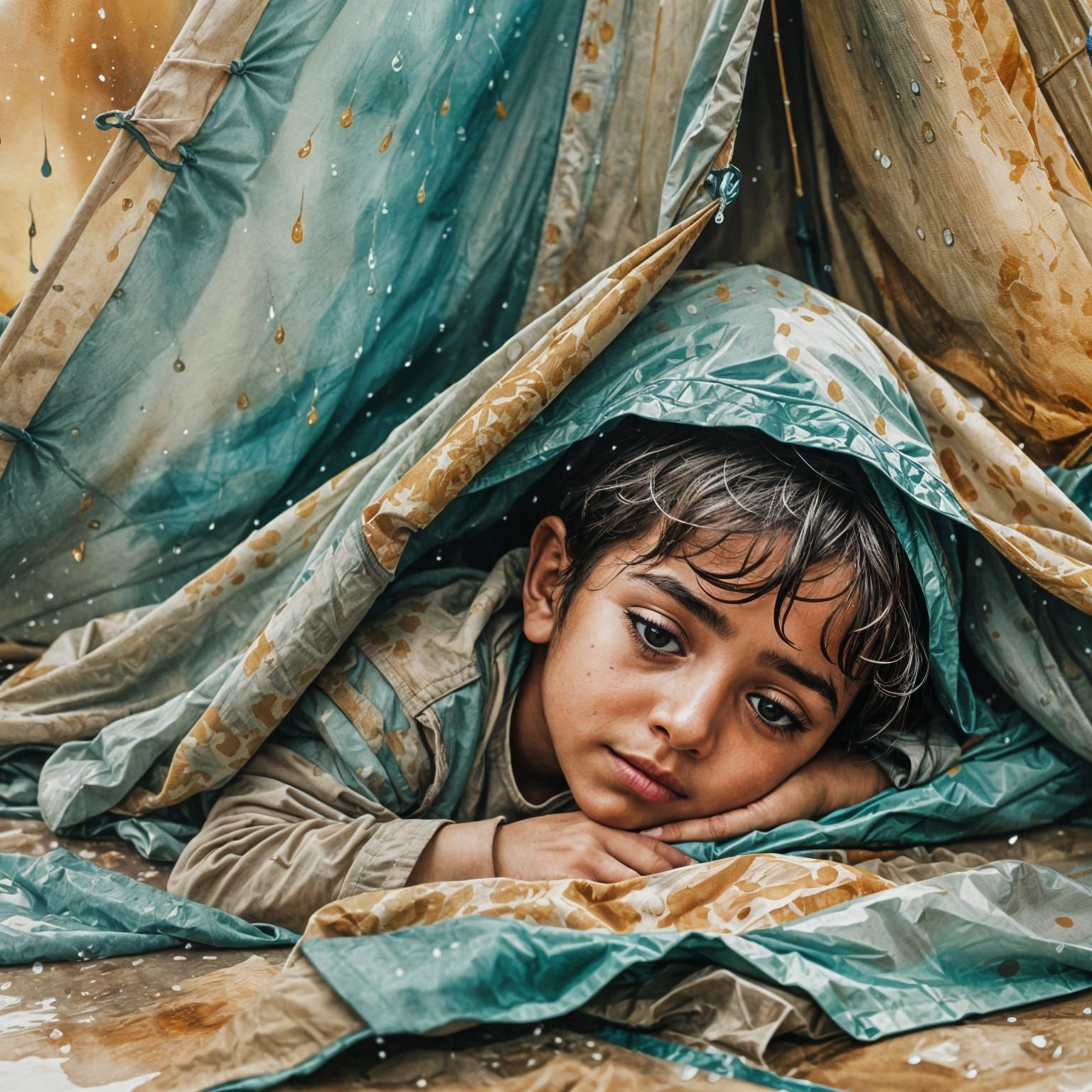 Vulnerable Child Sleeps in Flooded Tent