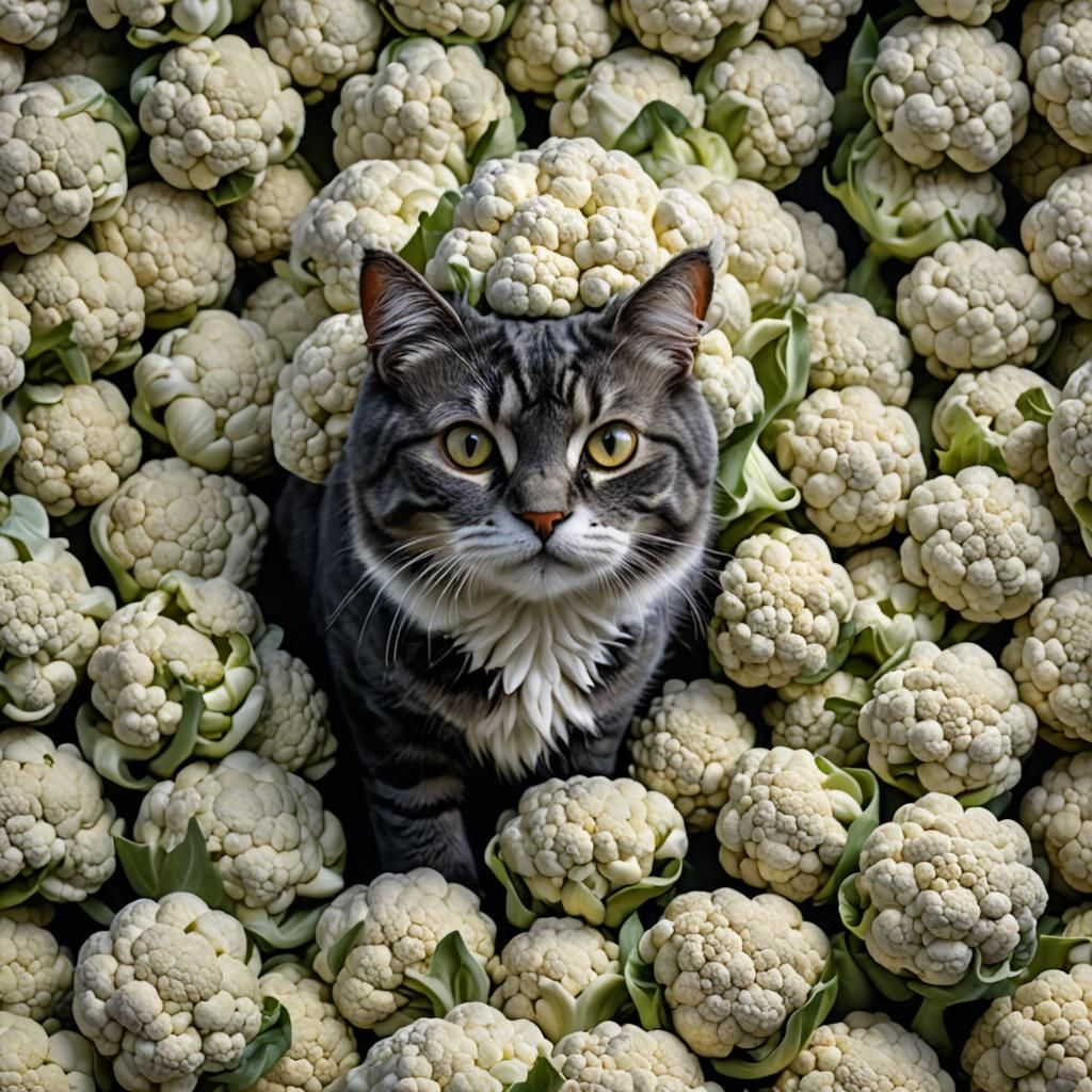 Hyperrealistic Cauliflower Cat in HDR