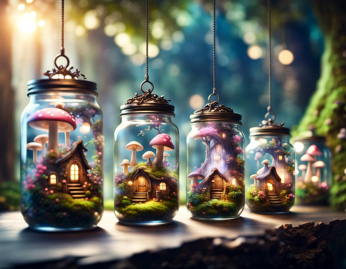 Fantasy Fairy Villages in Jars, Hypermaximalist Style