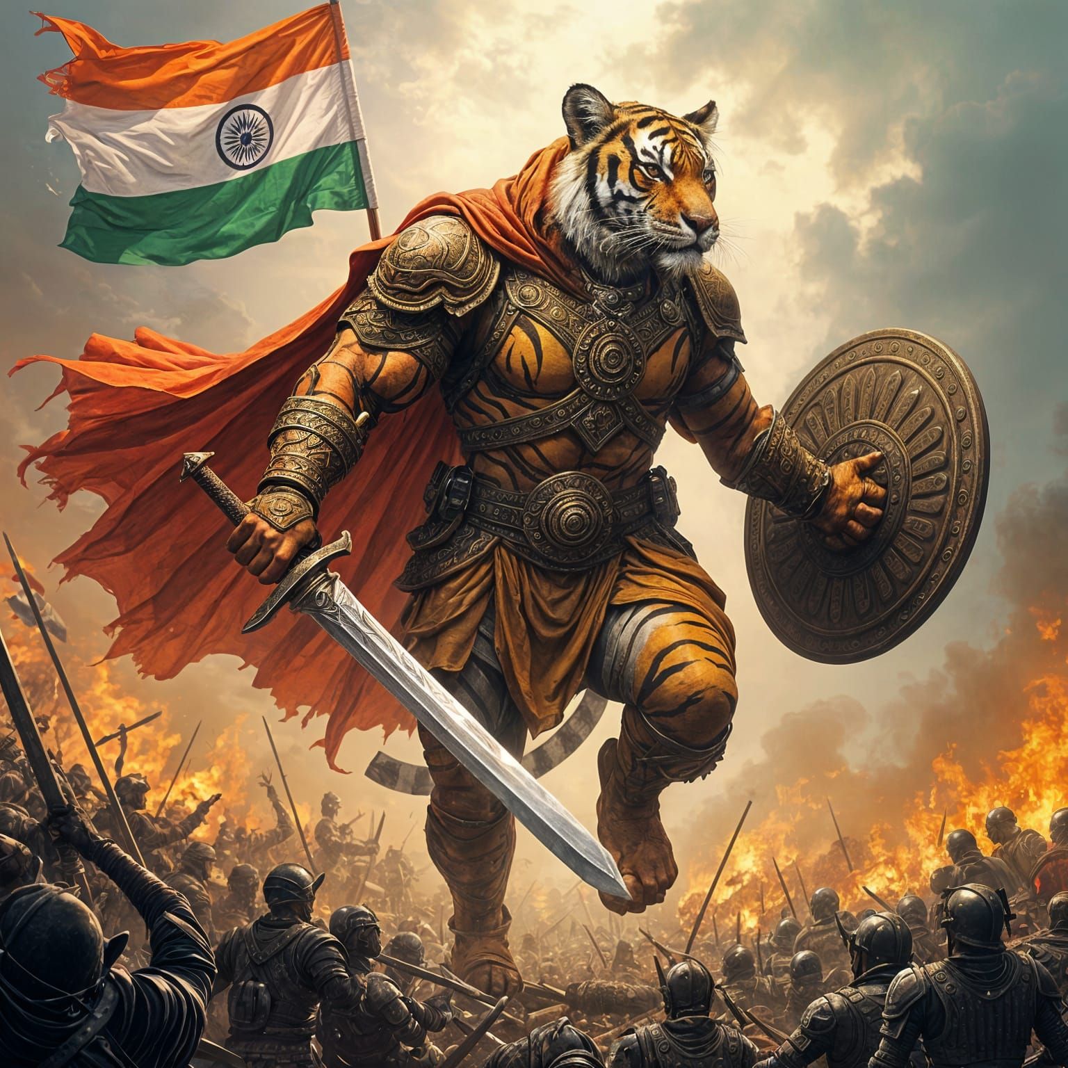 Cyberpunk Bengal Tiger Embodies Indian Pride in Epic Battle