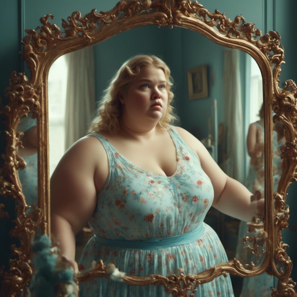 Obese Woman's Reflection Reveals Her Thin Ideal