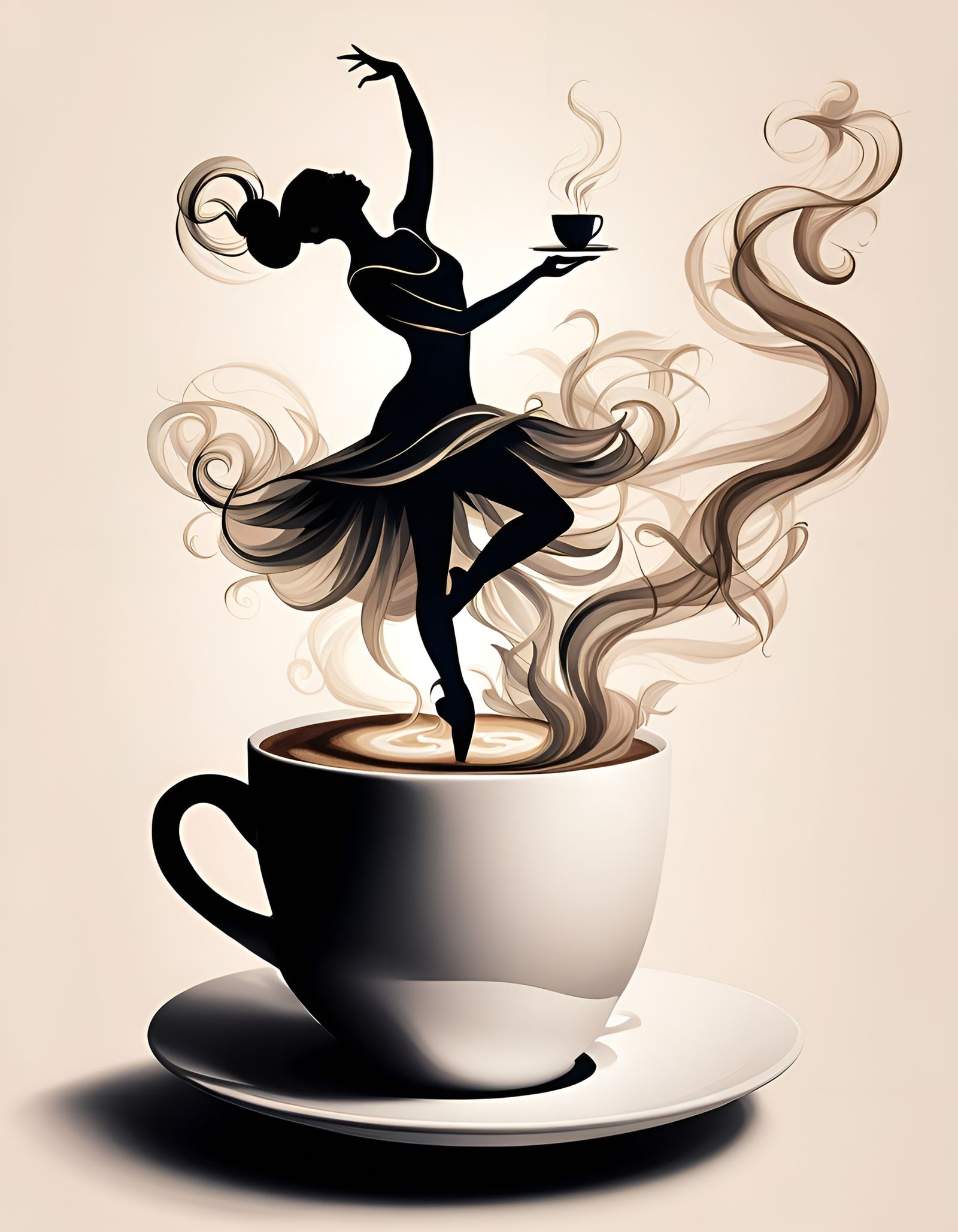 Smoke Ballerina Dances on Coffee Cup, Pencil Art