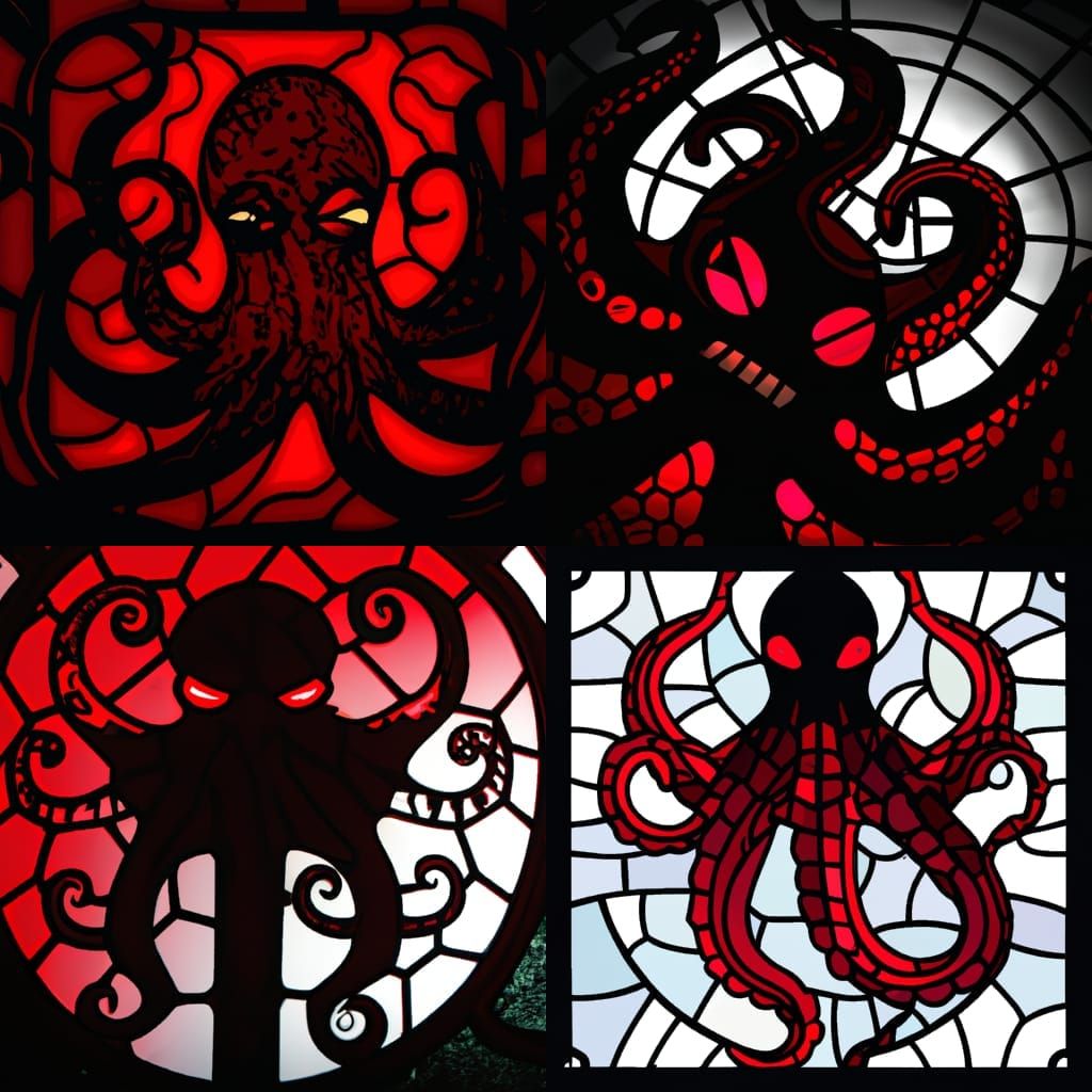 Terrifying Cthulhu in Dark Stained Glass Style