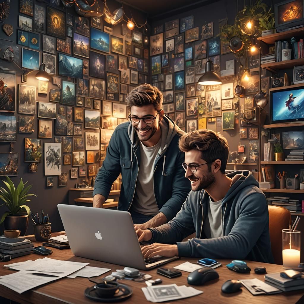 Happy Man Working on Laptop: Ultra Realistic Digital Art