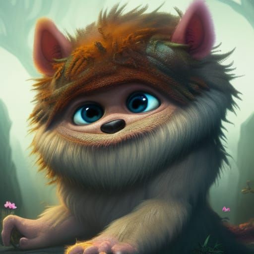 Violet Furry Monster in Dark Fantasy Style