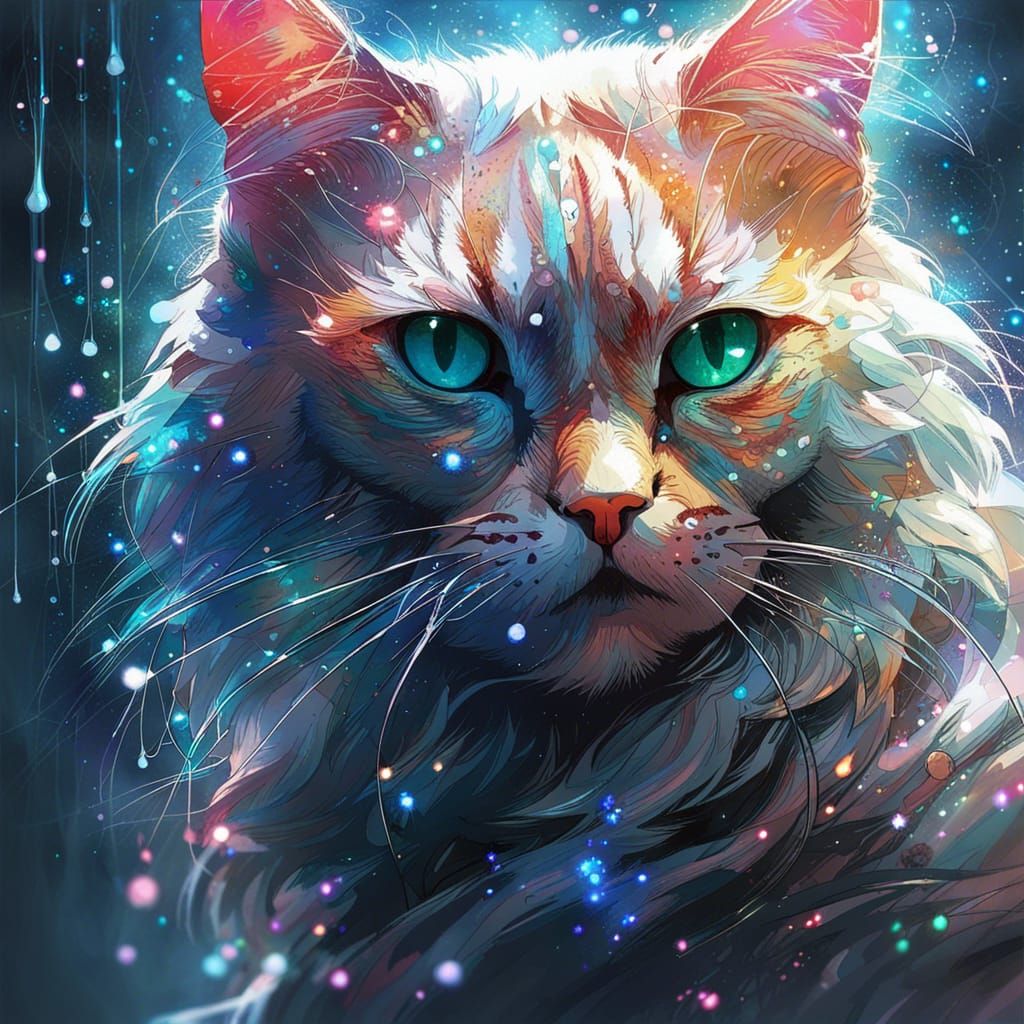 Cosmic Cat with Sparkling Effects and Soft Lighting