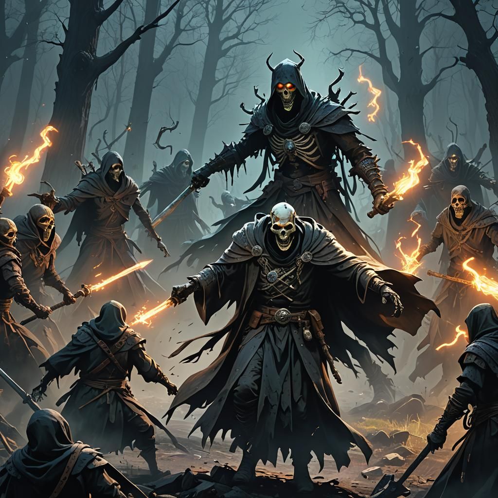 Undead Lich Attacks Bandits in Hyperrealistic Art