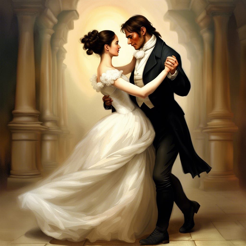 Elegant Waltz: Ballroom Couple in Detailed Digital Art