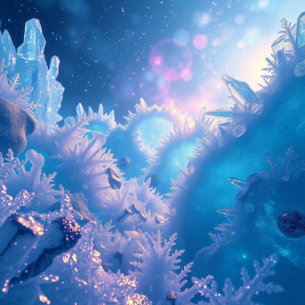 Crystalized Dreamscape in Vibrant Blues and Golds