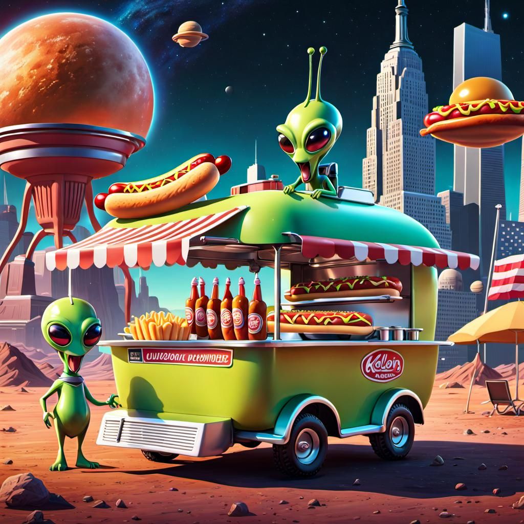 Chibi Alien Hotdog Vendor on Alien Planet