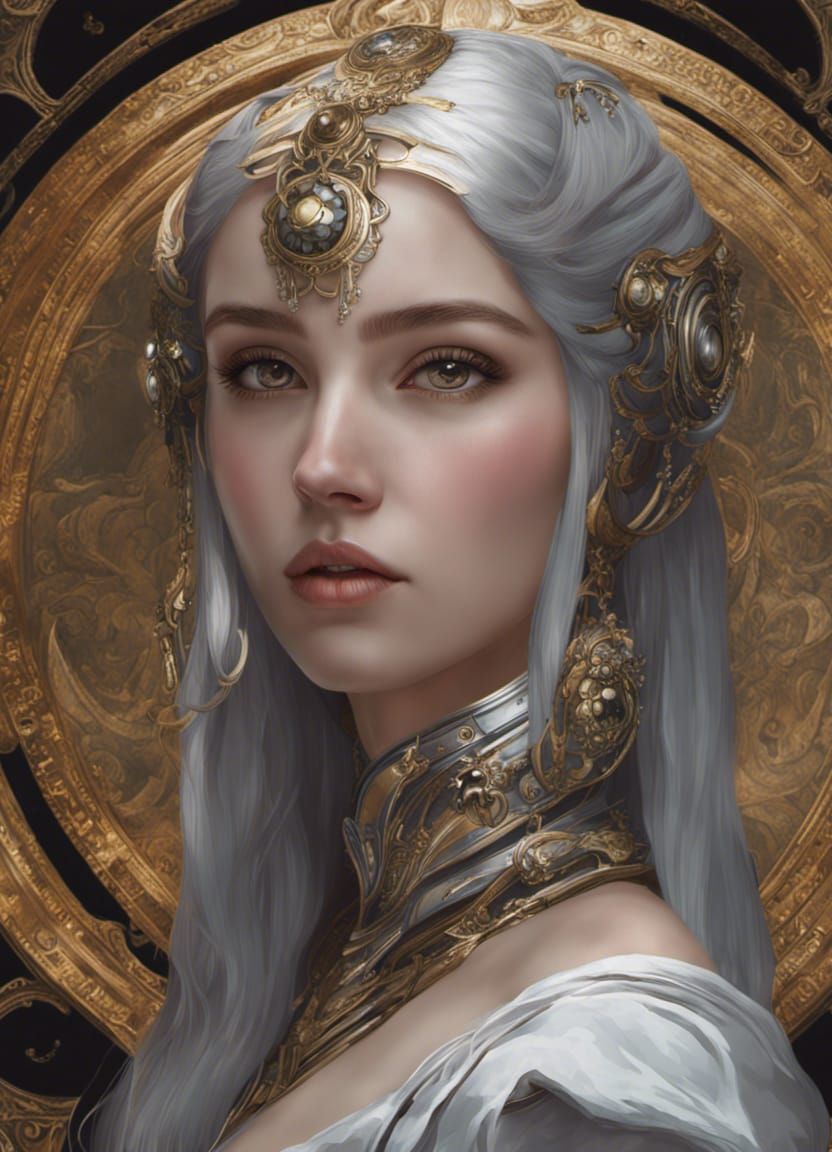 Cyberpunk Girl in Renaissance Scene as Classical Painting