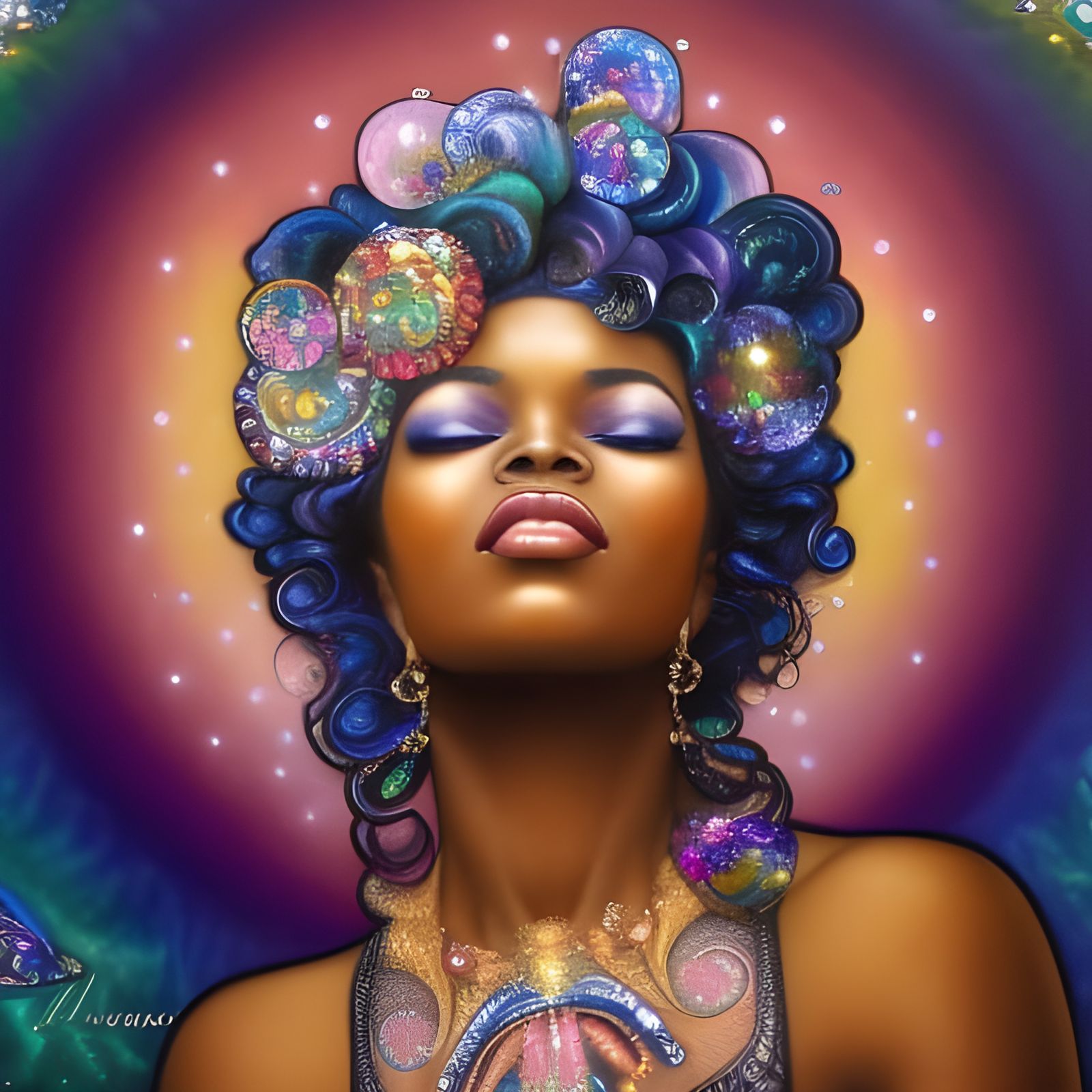 Shimmering Gems: Holographic Portrait of a Woman