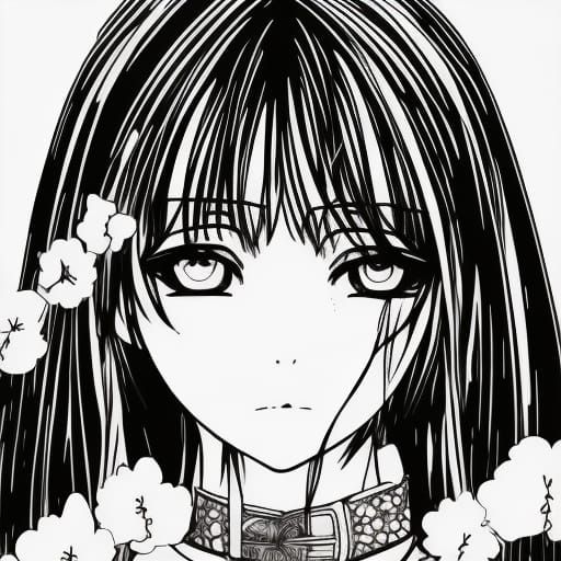 Anime Girl Coloring Page in Black and White