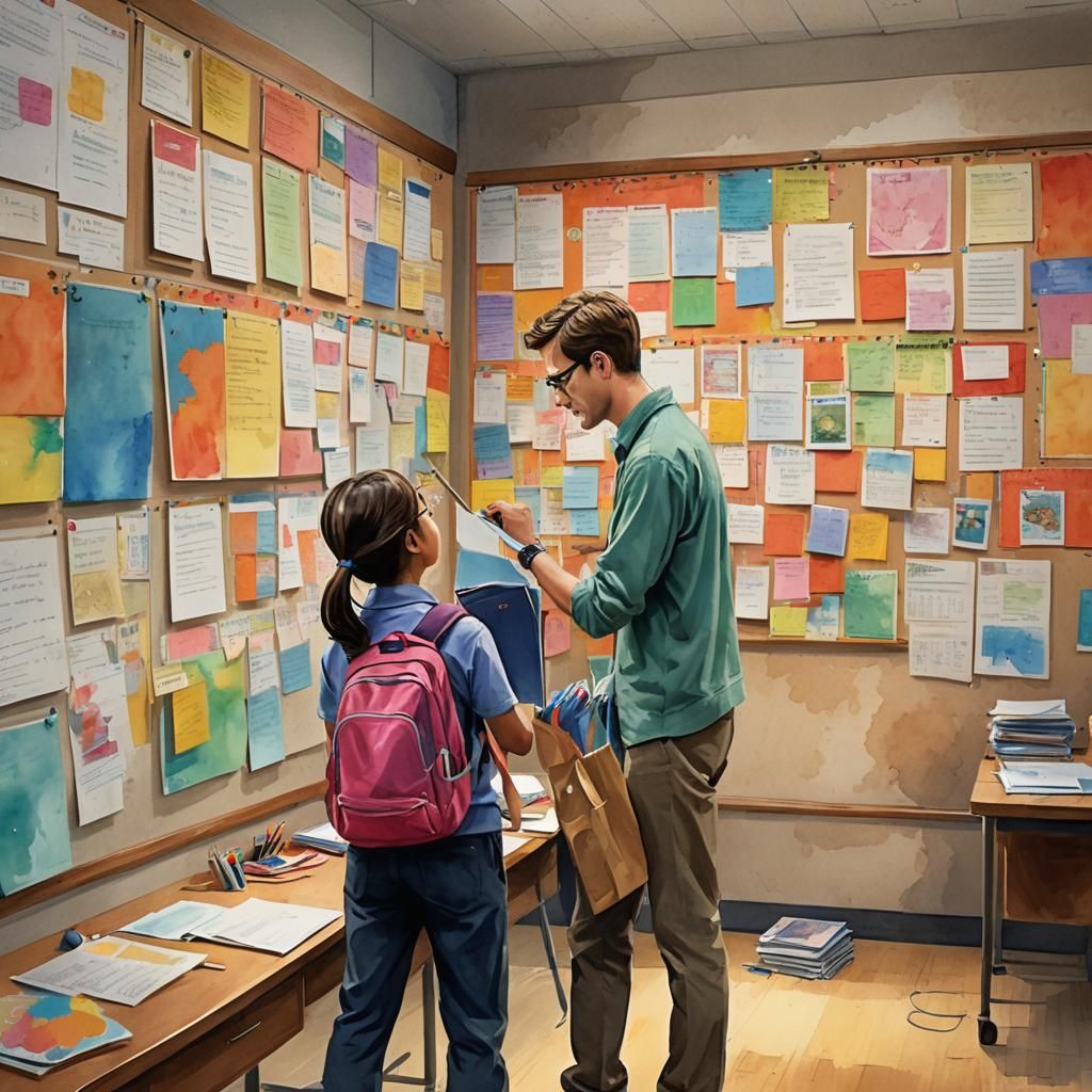 English Teacher Nailing Dangling Participles: Watercolor Con...