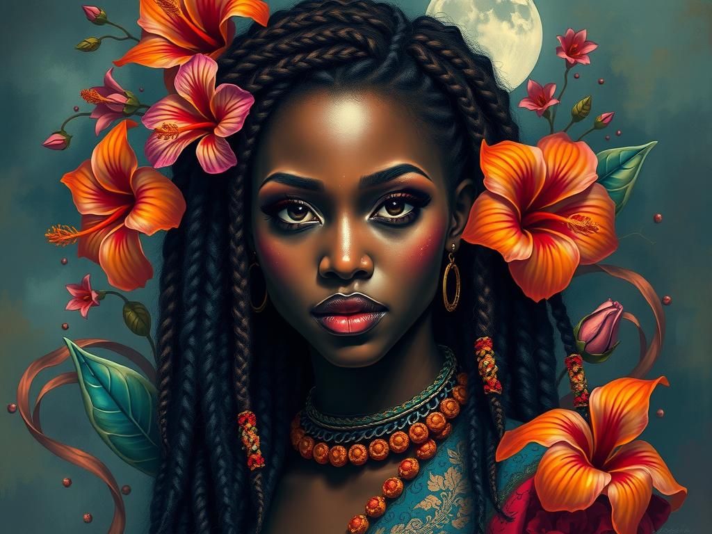 Exotic Beauty: Surreal Portrait with Flowers