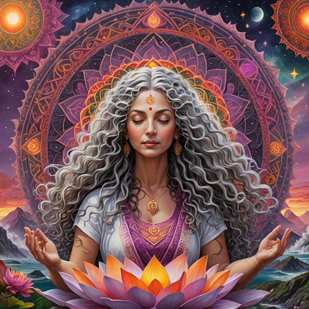 Cosmic Yoga: Woman Meditating at Sunrise